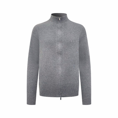 260901 New high-quality machine-woven lustrous wool sweater with fine texture and zipper closure