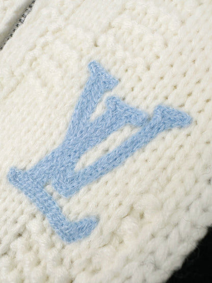 260901 New high-quality coarse tweed wool sweater with logo and pattern embroidery