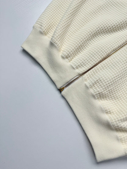260901 New high-quality leather label logo waffle knit zipper coat