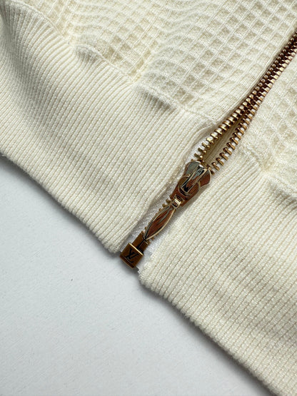 260901 New high-quality leather label logo waffle knit zipper coat