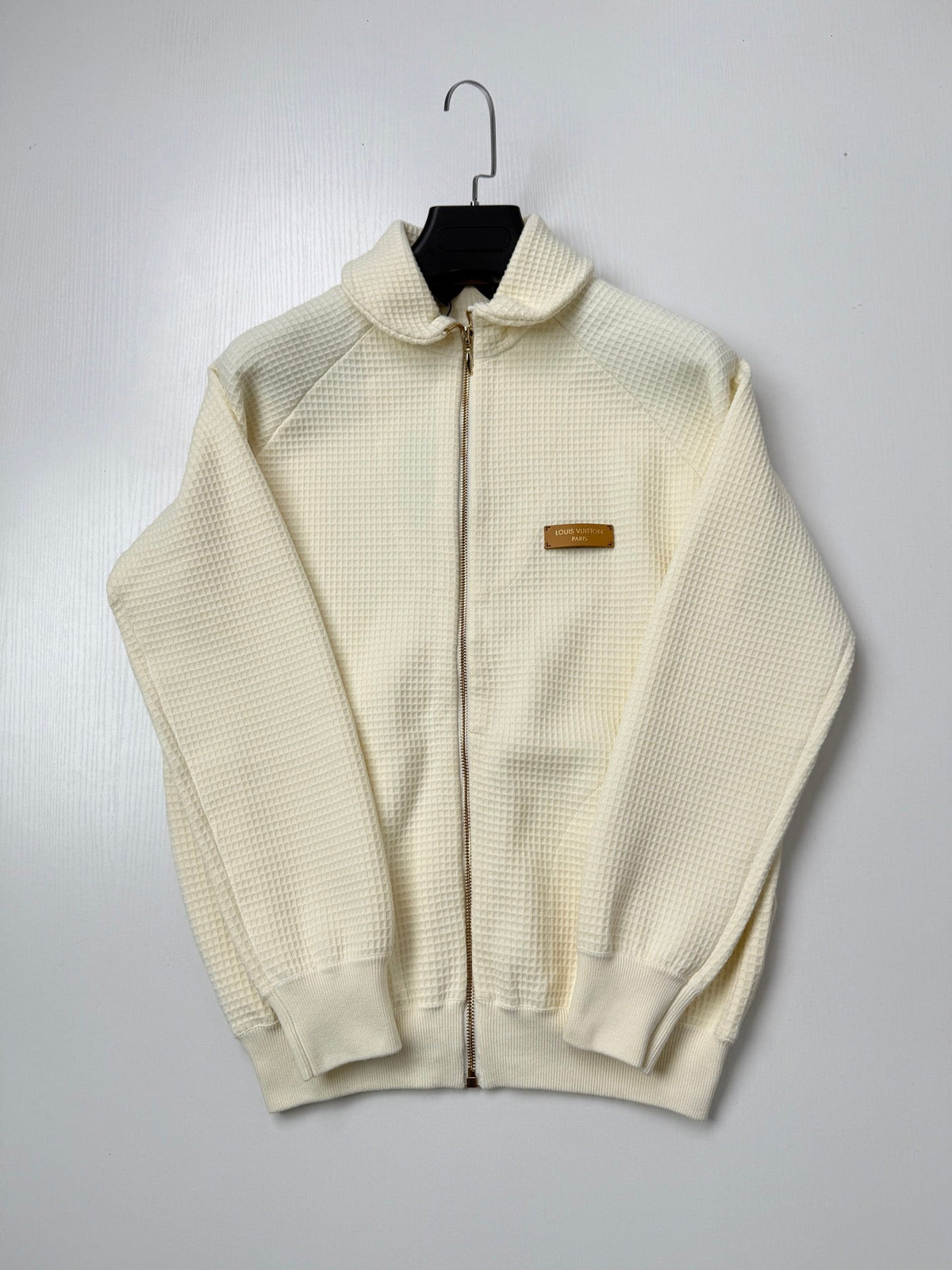 260901 New high-quality leather label logo waffle knit zipper coat