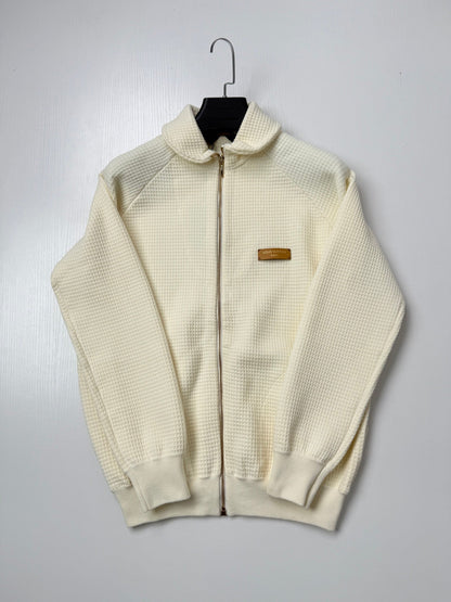 260901 New high-quality leather label logo waffle knit zipper coat