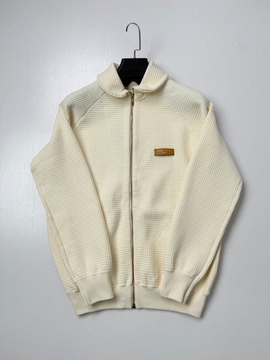 260901 New high-quality leather label logo waffle knit zipper coat