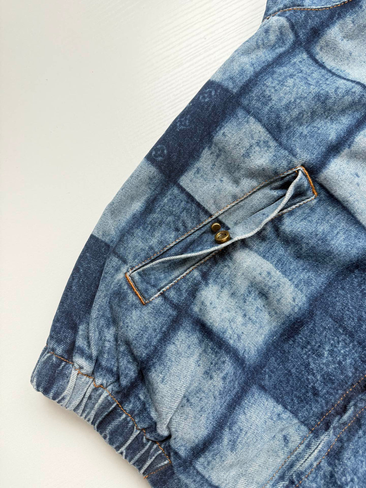 260901 New high-quality check-patterned patchwork denim zipper jacket coat