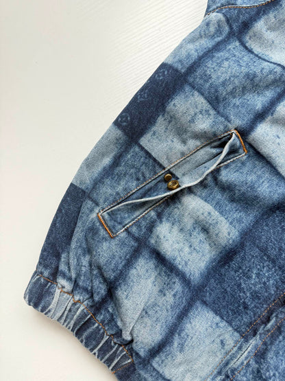 260901 New high-quality check-patterned patchwork denim zipper jacket coat
