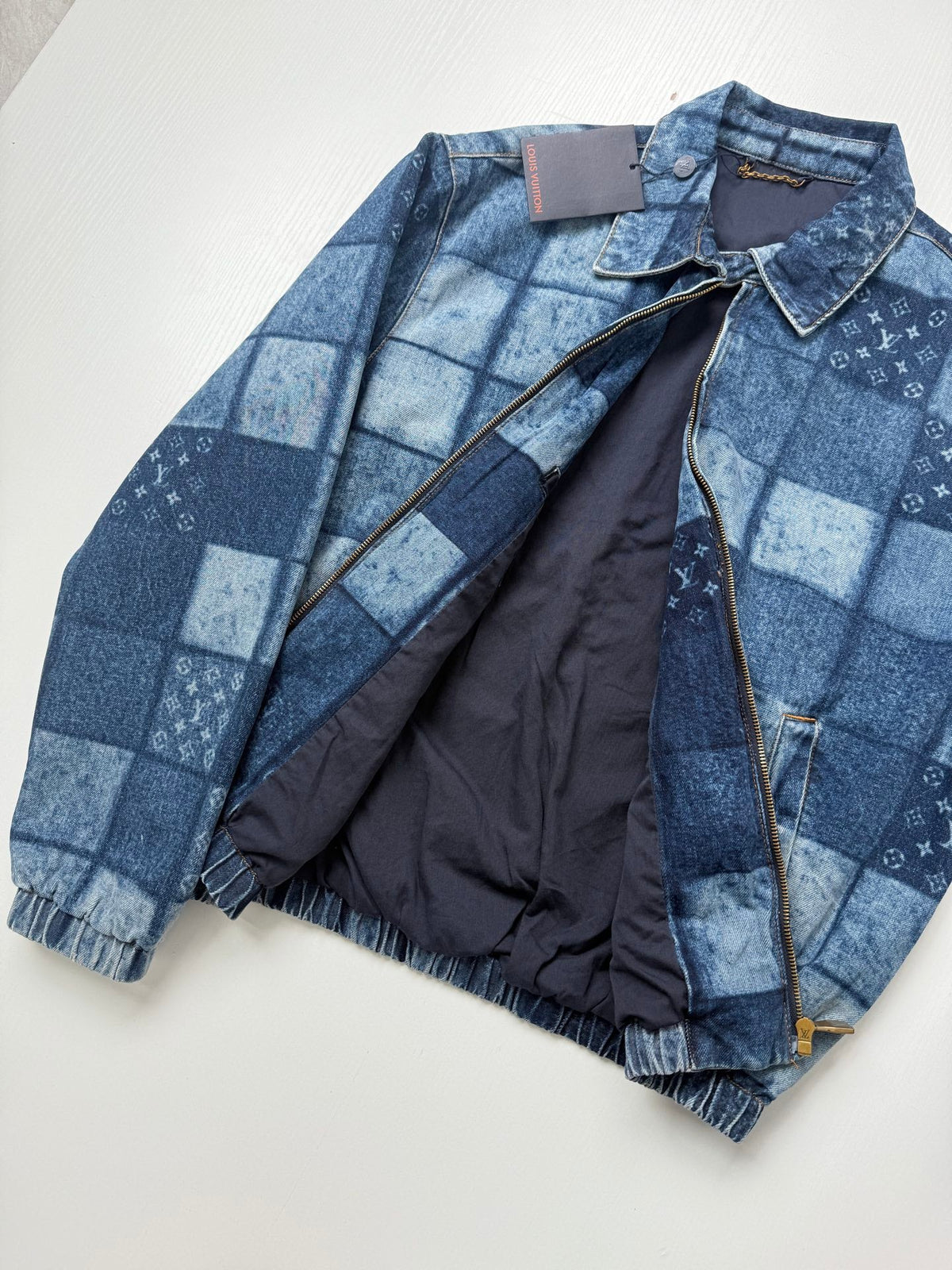 260901 New high-quality check-patterned patchwork denim zipper jacket coat