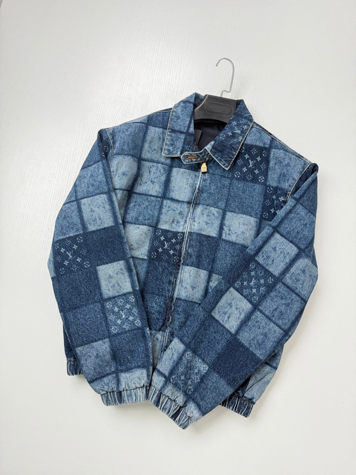 260901 New high-quality check-patterned patchwork denim zipper jacket coat