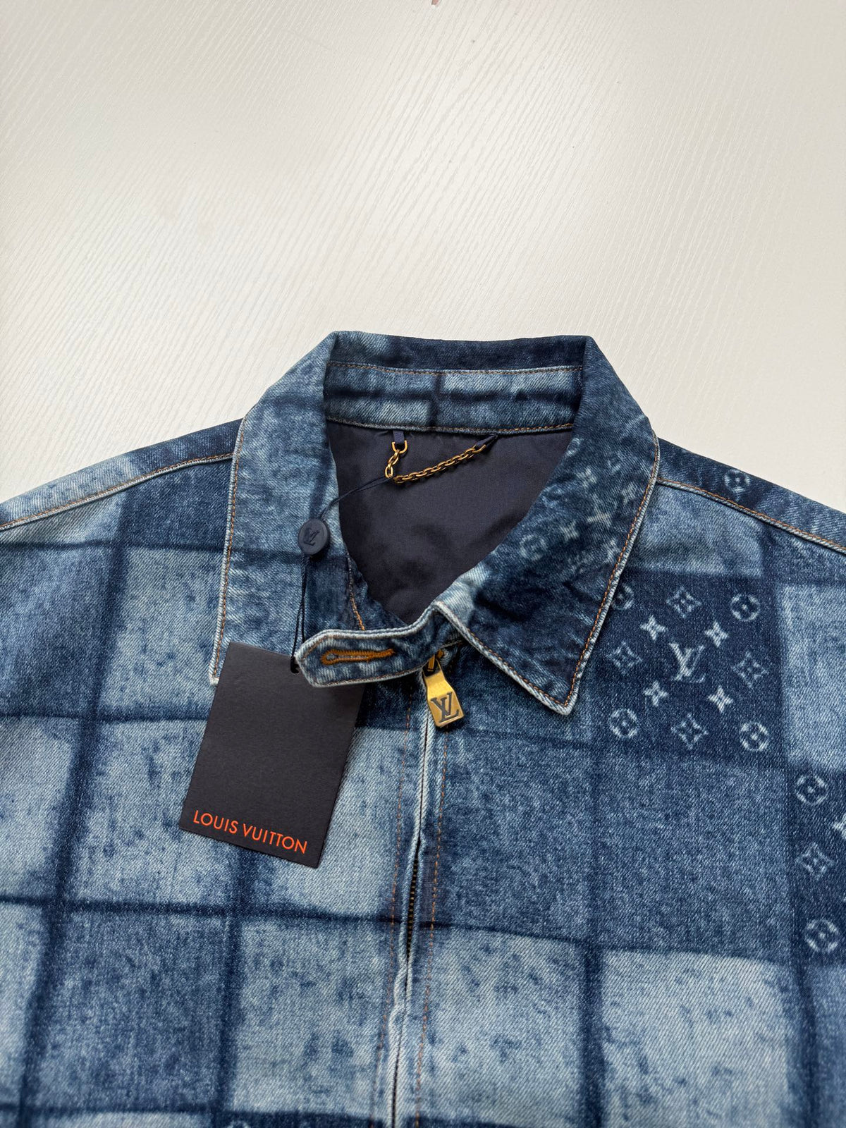260901 New high-quality check-patterned patchwork denim zipper jacket coat