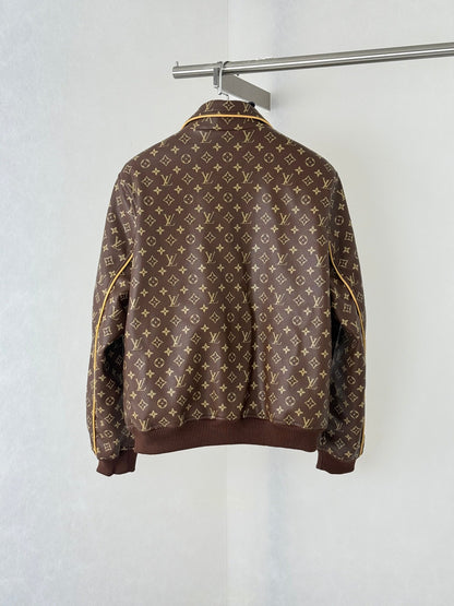 260901 New high-quality full-print vintage leather baseball jacket coat
