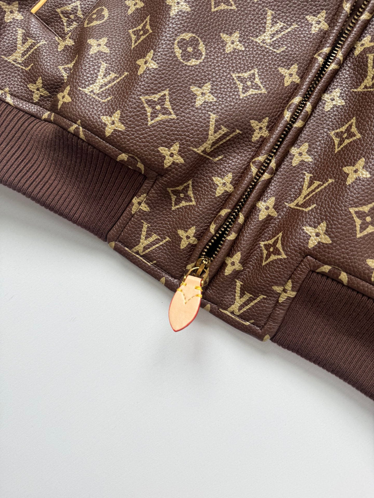 260901 New high-quality full-print vintage leather baseball jacket coat