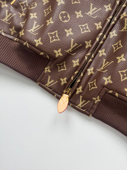 260901 New high-quality full-print vintage leather baseball jacket coat