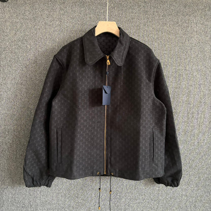 260901 New high-quality cotton blended button-down jacquard jacket with a waistband