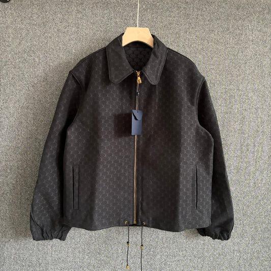 260901 New high-quality cotton blended button-down jacquard jacket with a waistband