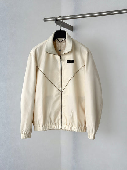 260910 New high-quality gold-stamped leather collared trainer jacket