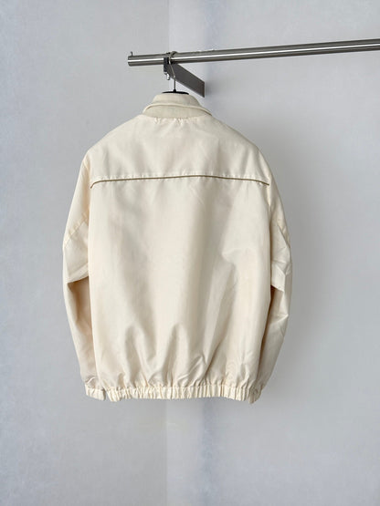 260910 New high-quality gold-stamped leather collared trainer jacket