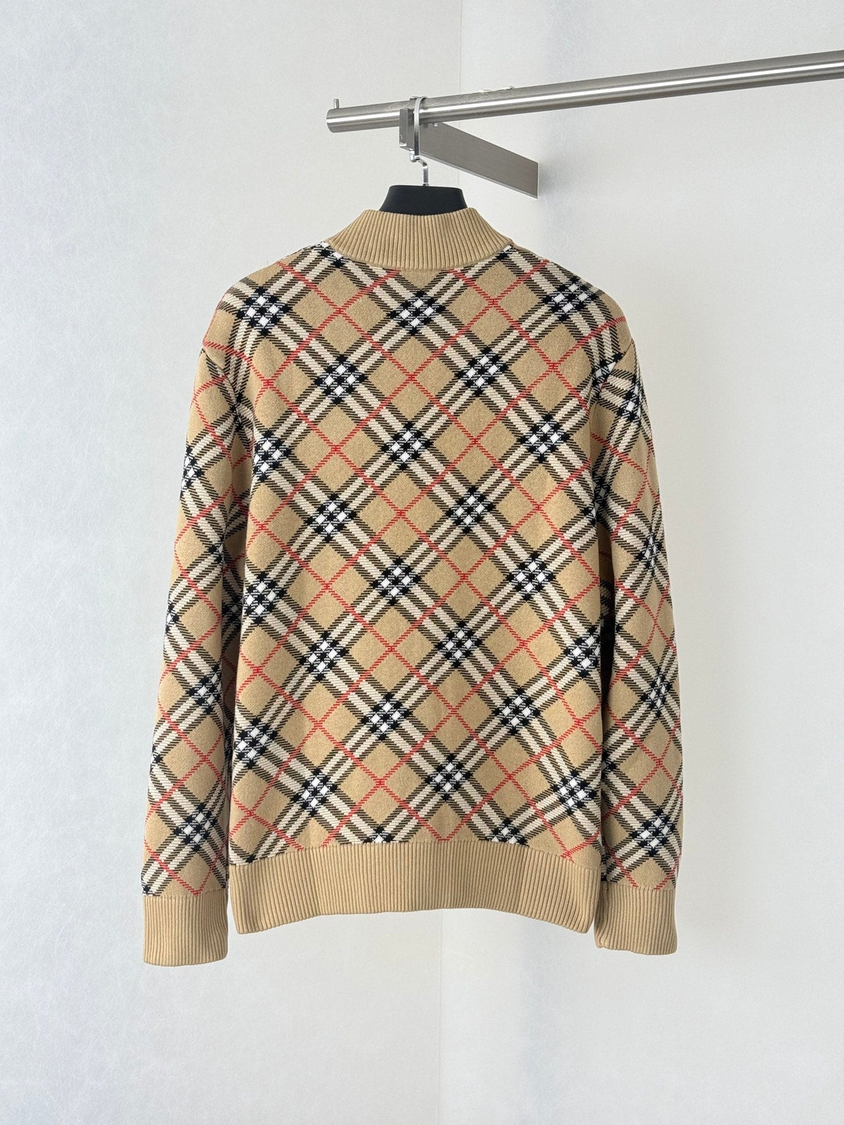 260910 New high-quality checked baseball-style knitted zipper coat with stripes