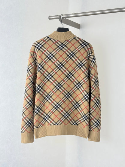 260910 New high-quality checked baseball-style knitted zipper coat with stripes