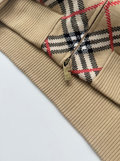 260910 New high-quality checked baseball-style knitted zipper coat with stripes
