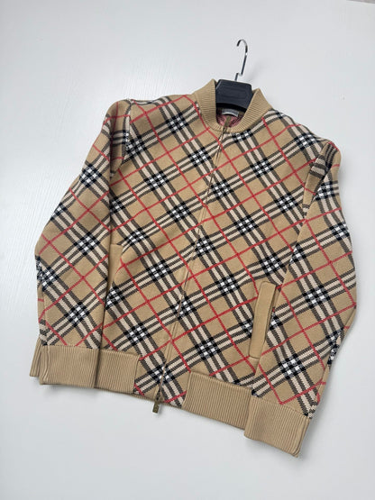 260910 New high-quality checked baseball-style knitted zipper coat with stripes