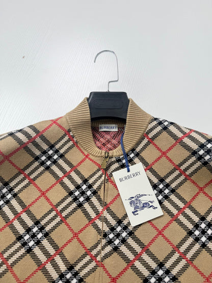 260910 New high-quality checked baseball-style knitted zipper coat with stripes