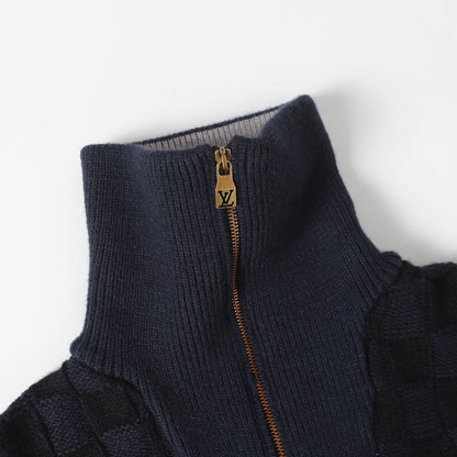 260910 New high-quality knitted crop top with contrasting ribbed checkered collar sweater