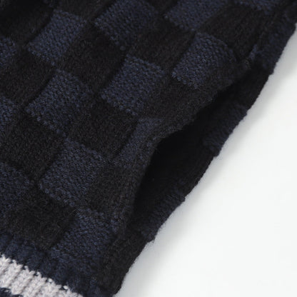 260910 New high-quality knitted crop top with contrasting ribbed checkered collar sweater