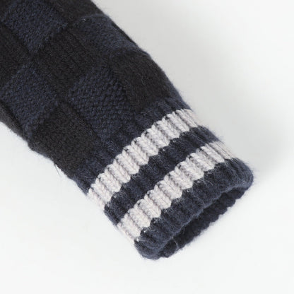 260910 New high-quality knitted crop top with contrasting ribbed checkered collar sweater