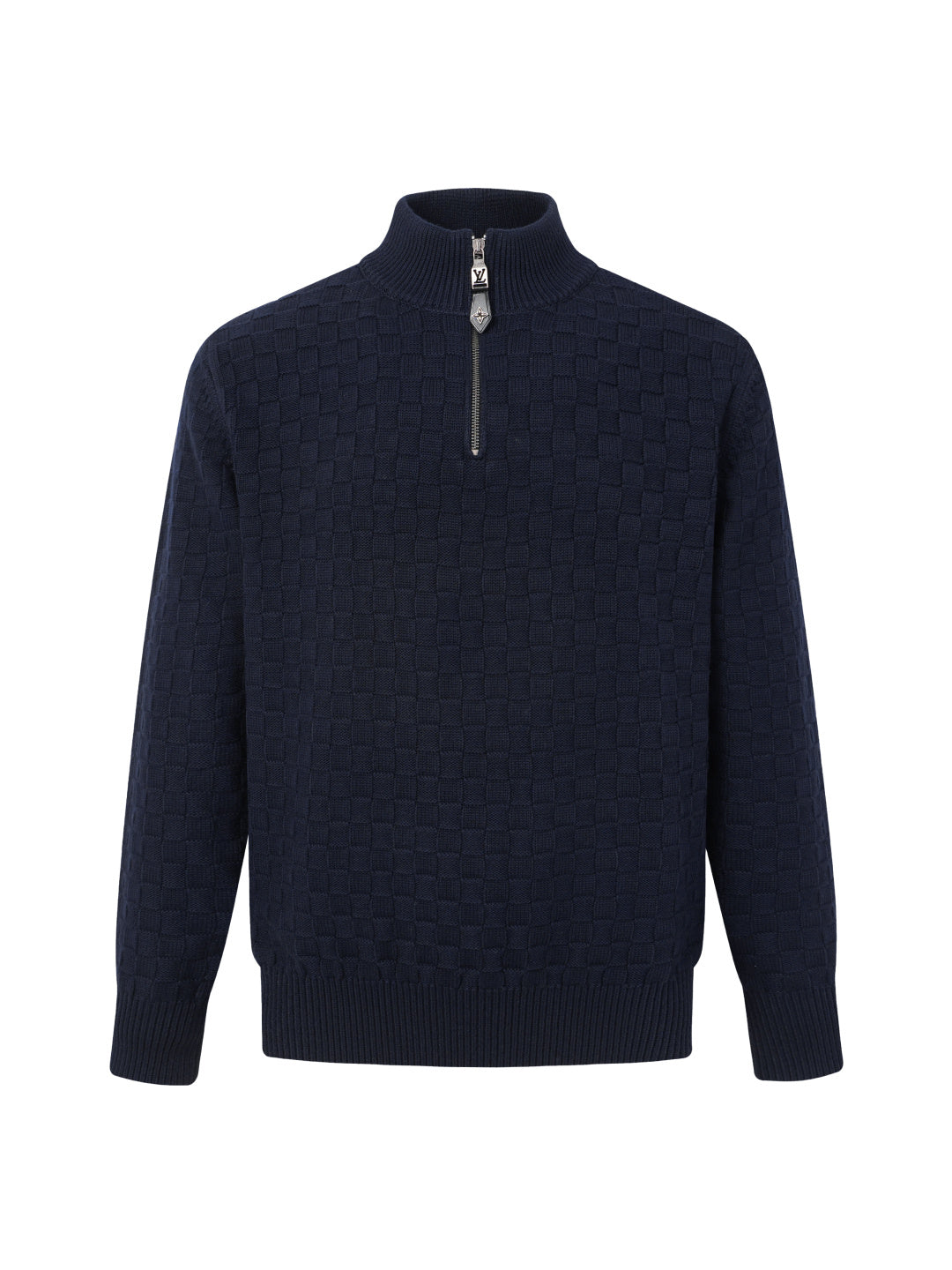 260910 New high-quality checkered half-zip high-neck sweater