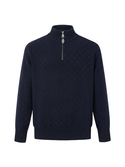 260910 New high-quality checkered half-zip high-neck sweater