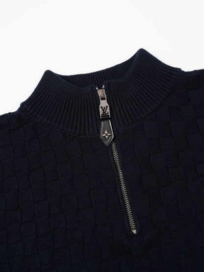 260910 New high-quality checkered half-zip high-neck sweater