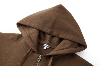 260910 New high-quality leather label pocket knitted zipper hoodie