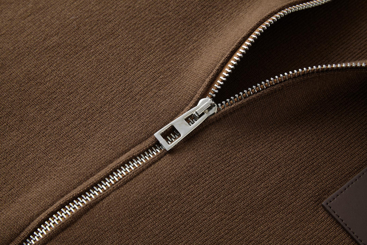 260910 New high-quality leather label pocket knitted zipper hoodie