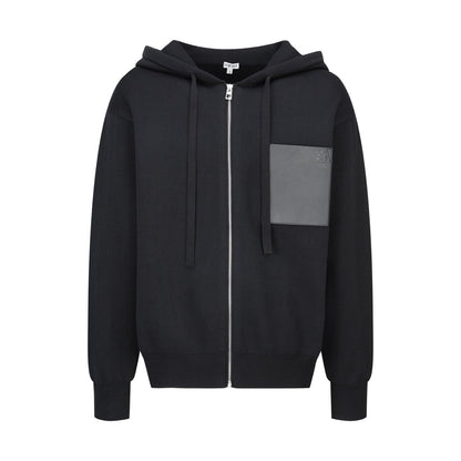 260910 New high-quality leather label pocket knitted zipper hoodie