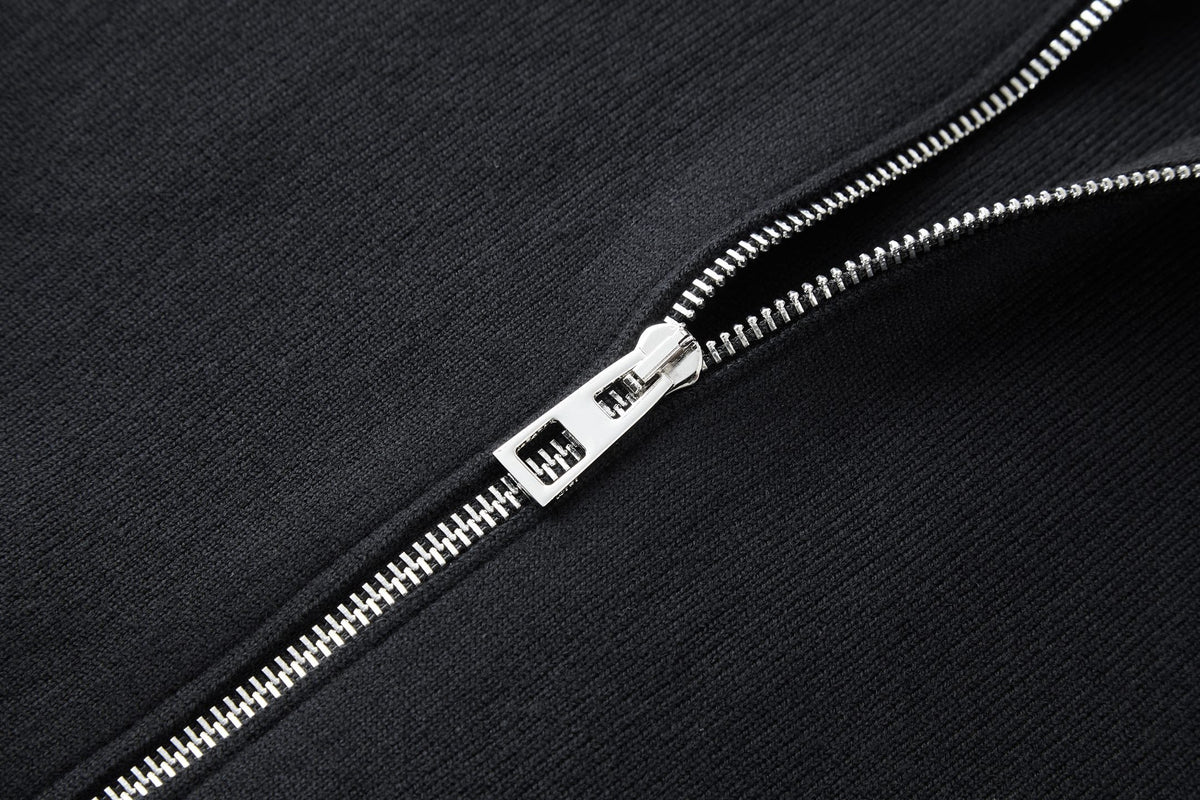260910 New high-quality leather label pocket knitted zipper hoodie