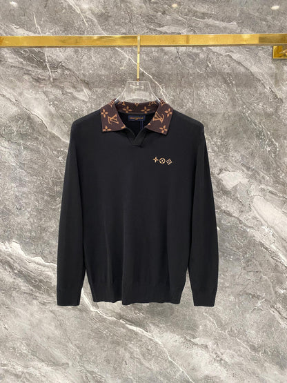 260910 New high-quality wool sweater with a chic placket design and a polo-style collar.