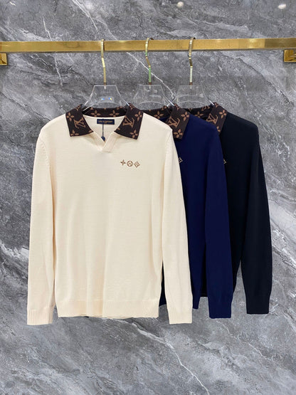 260910 New high-quality wool sweater with a chic placket design and a polo-style collar.