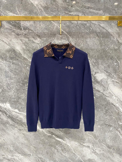 260910 New high-quality wool sweater with a chic placket design and a polo-style collar.