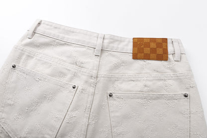 260910 New high-quality custom full-print jacquard fabric denim pants/suit