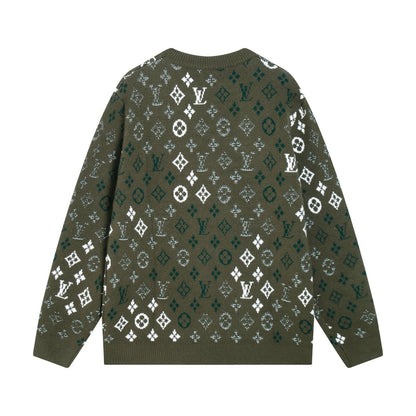 260910 New high-quality full-print gradient round-neck knitted sweater made of wool