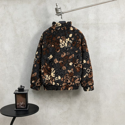 260910 New high-quality thick sheepskin custom-patterned zipper coat