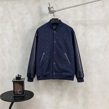260910 New high-quality full-printed and stitched leather sleeve baseball jacket