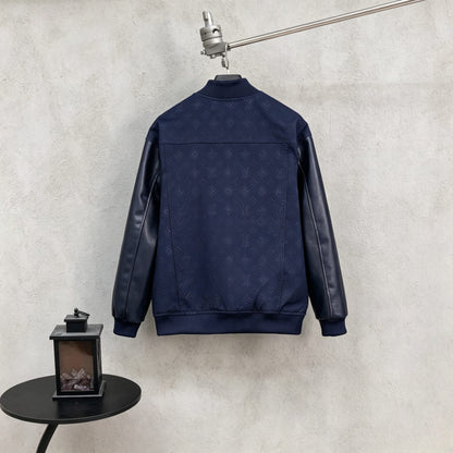 260910 New high-quality full-printed and stitched leather sleeve baseball jacket