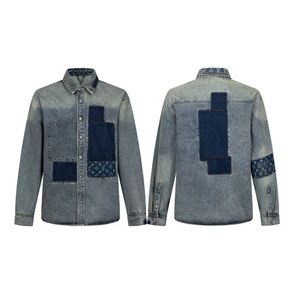 260910 New high-quality distressed patchwork loose-fitting denim jacket