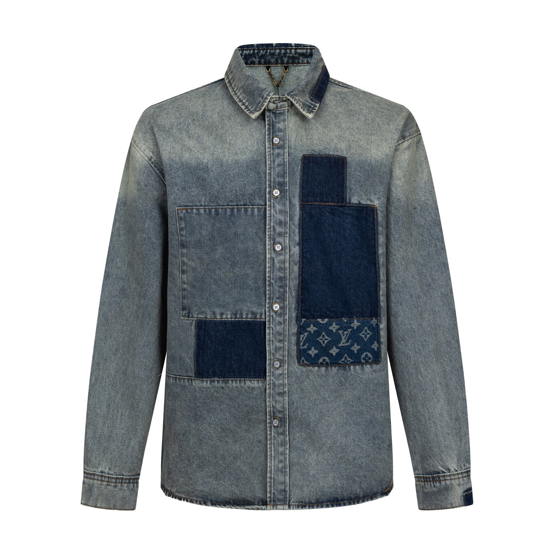 260910 New high-quality distressed patchwork loose-fitting denim jacket