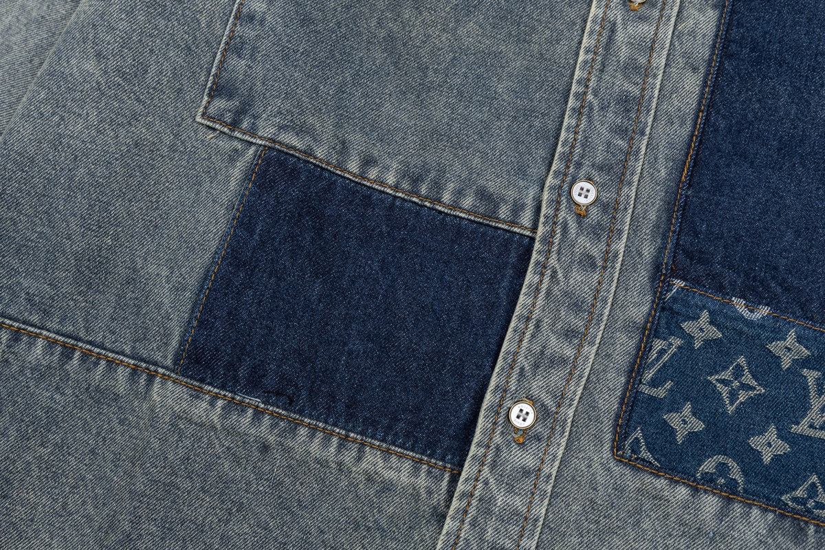 260910 New high-quality distressed patchwork loose-fitting denim jacket