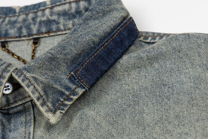 260910 New high-quality distressed patchwork loose-fitting denim jacket