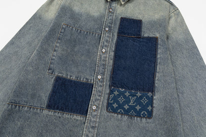 260910 New high-quality distressed patchwork loose-fitting denim jacket