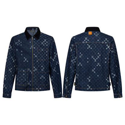 260910 New high-quality full-print zipper denim canvas jacket