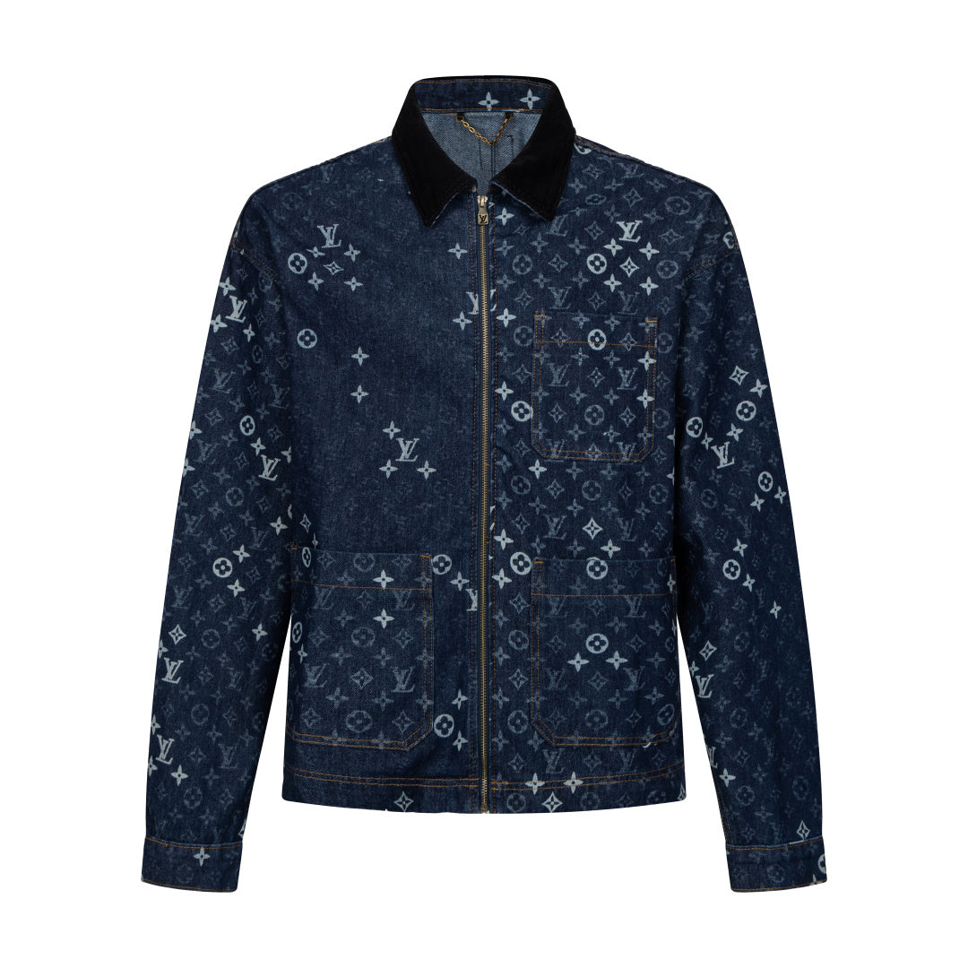 260910 New high-quality full-print zipper denim canvas jacket