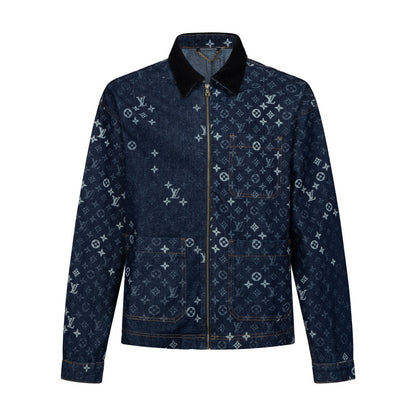 260910 New high-quality full-print zipper denim canvas jacket